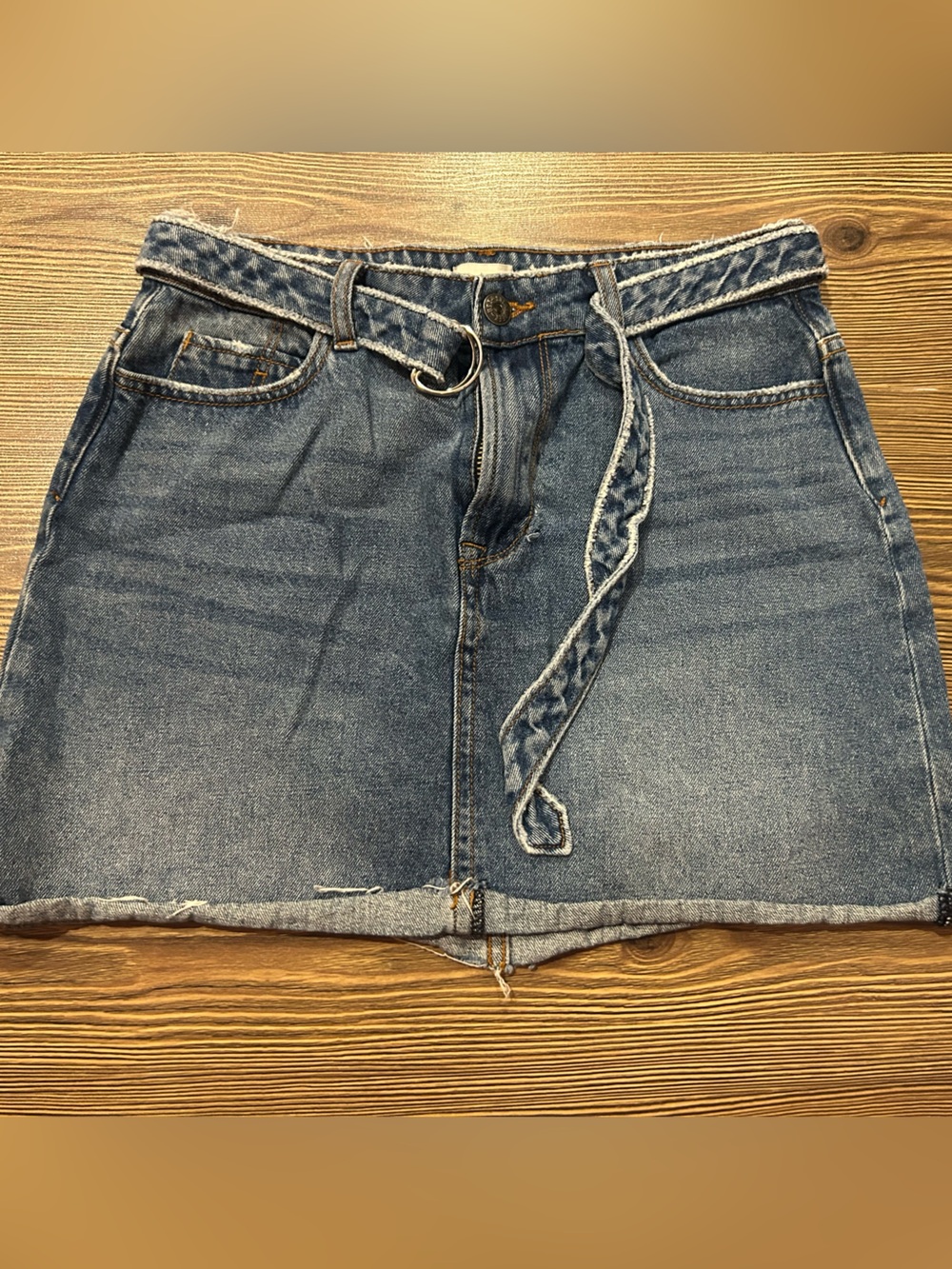 Sneak Peek Light Blue Denim Skirt with Contrast Stitching